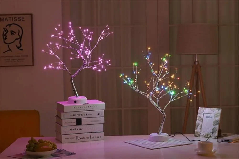 LED Night Light Mini Christmas Tree Copper Wire Garland Lamp For Kids Home Bedroom Decoration Decor Fairy Light Holiday lighting LED Night Light Mini Christmas Tree Copper Wire Garland Lamp For Kids Home Bedroom Decoration Decor Fairy Light Holiday lighting