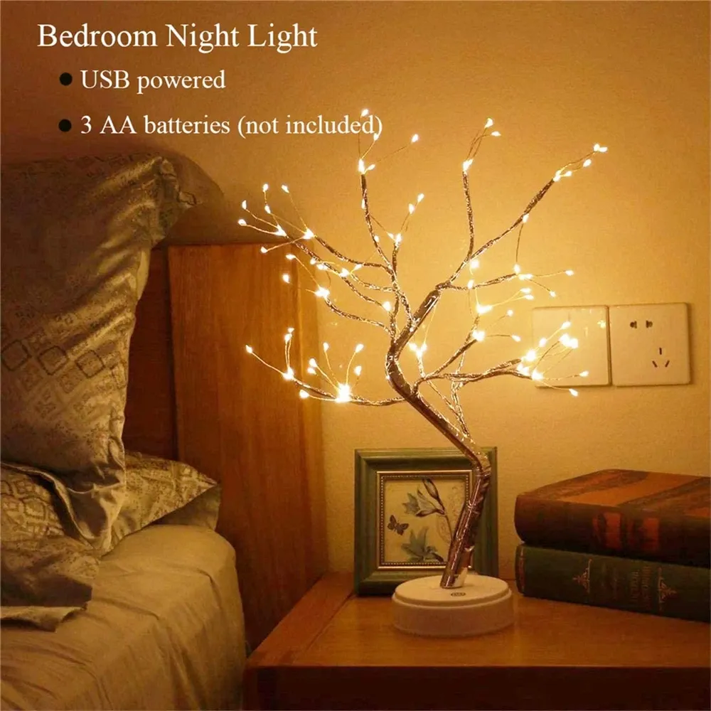 LED Night Light Mini Christmas Tree Copper Wire Garland Lamp For Kids Home Bedroom Decoration Decor Fairy Light Holiday lighting LED Night Light Mini Christmas Tree Copper Wire Garland Lamp For Kids Home Bedroom Decoration Decor Fairy Light Holiday lighting