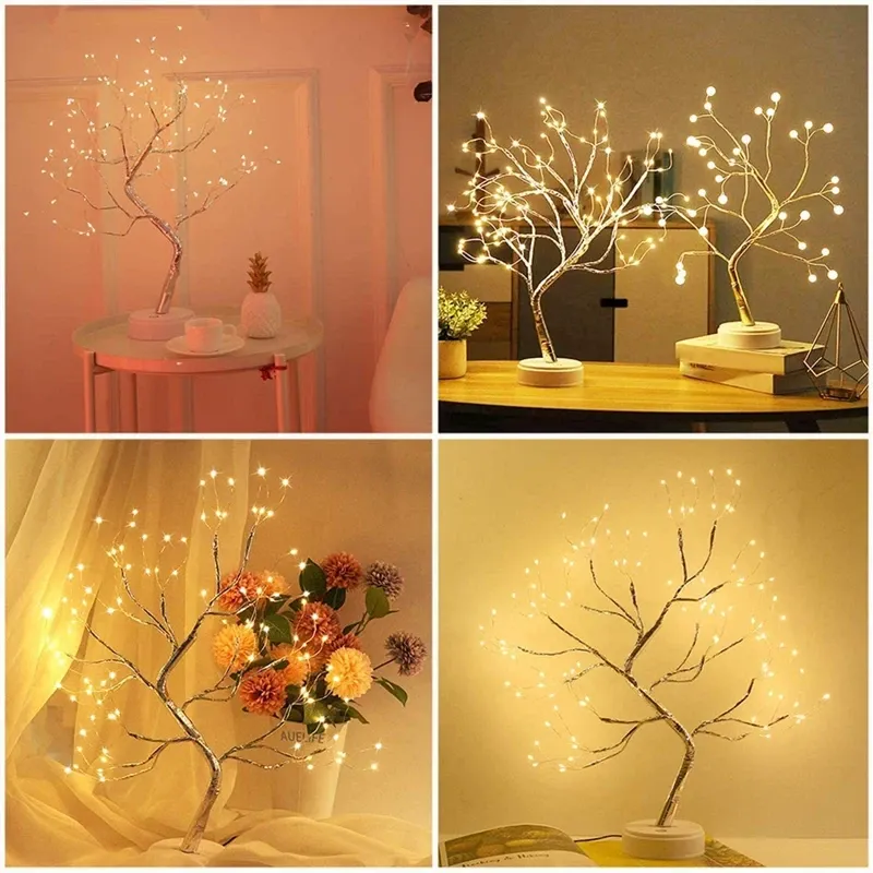 LED Night Light Mini Christmas Tree Copper Wire Garland Lamp For Kids Home Bedroom Decoration Decor Fairy Light Holiday lighting LED Night Light Mini Christmas Tree Copper Wire Garland Lamp For Kids Home Bedroom Decoration Decor Fairy Light Holiday lighting
