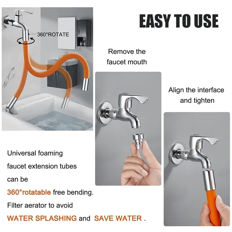 Kitchen Faucet Extension Hose Bathroom 360° Rotation Bending Faucet Extender Wash Basin Water Saving Tap Filter Extension Tube Kitchen Faucet Extension Hose Bathroom 360° Rotation Bending Faucet Extender Wash Basin Water Saving Tap Filter Extension Tube