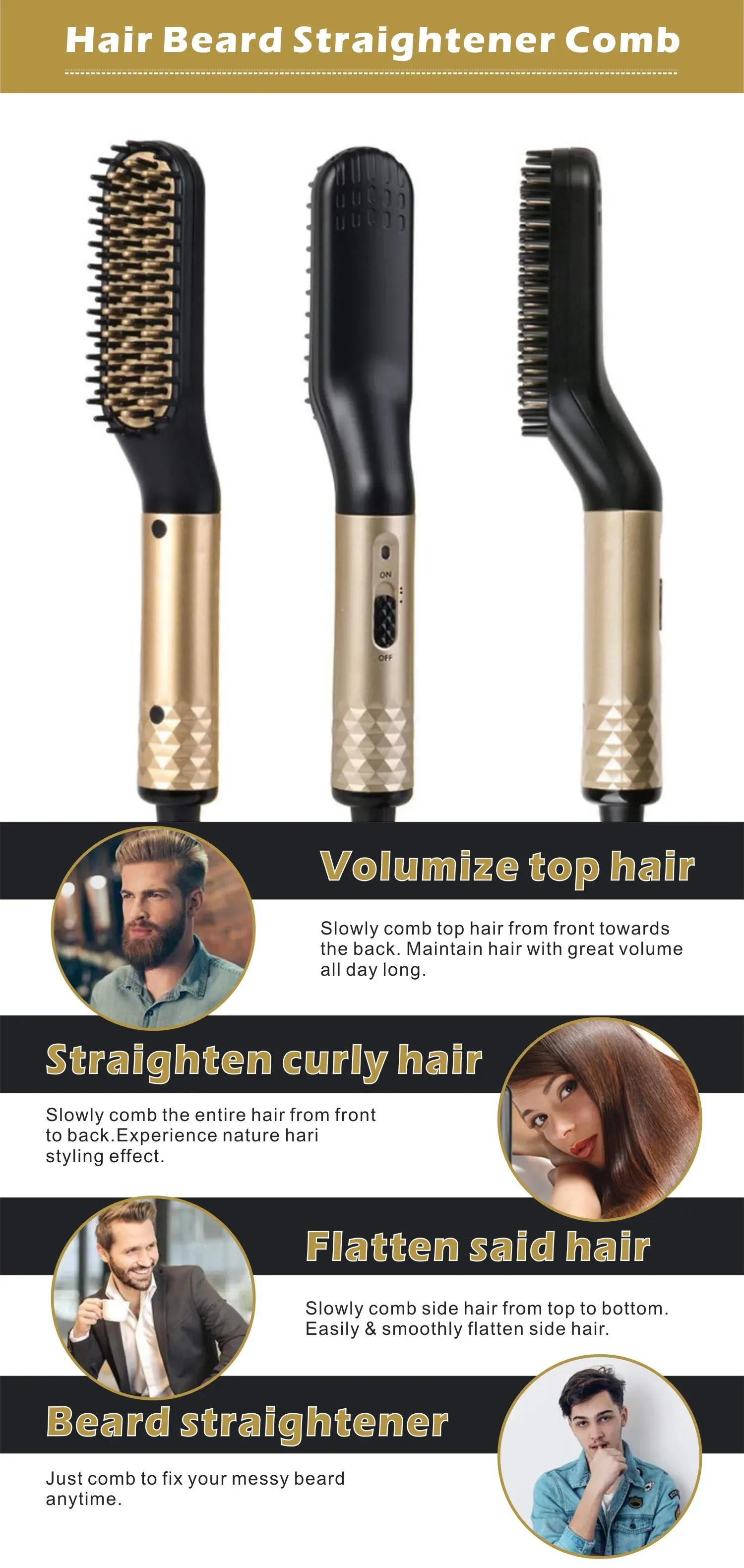 Hot Comb Straightener Electric Negative Ion Heating Comb For Men Beard Hair Straightening Brush Wet Dry Use Quick Hair Styler Hot Comb Straightener Electric Negative Ion Heating Comb For Men Beard Hair Straightening Brush Wet Dry Use Quick Hair Styler