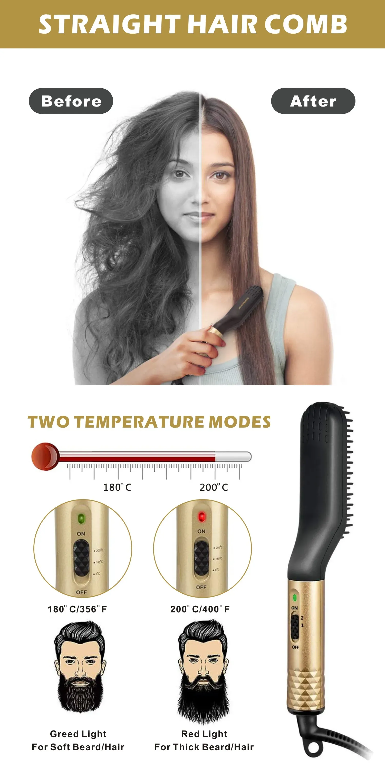 Hot Comb Straightener Electric Negative Ion Heating Comb For Men Beard Hair Straightening Brush Wet Dry Use Quick Hair Styler Hot Comb Straightener Electric Negative Ion Heating Comb For Men Beard Hair Straightening Brush Wet Dry Use Quick Hair Styler