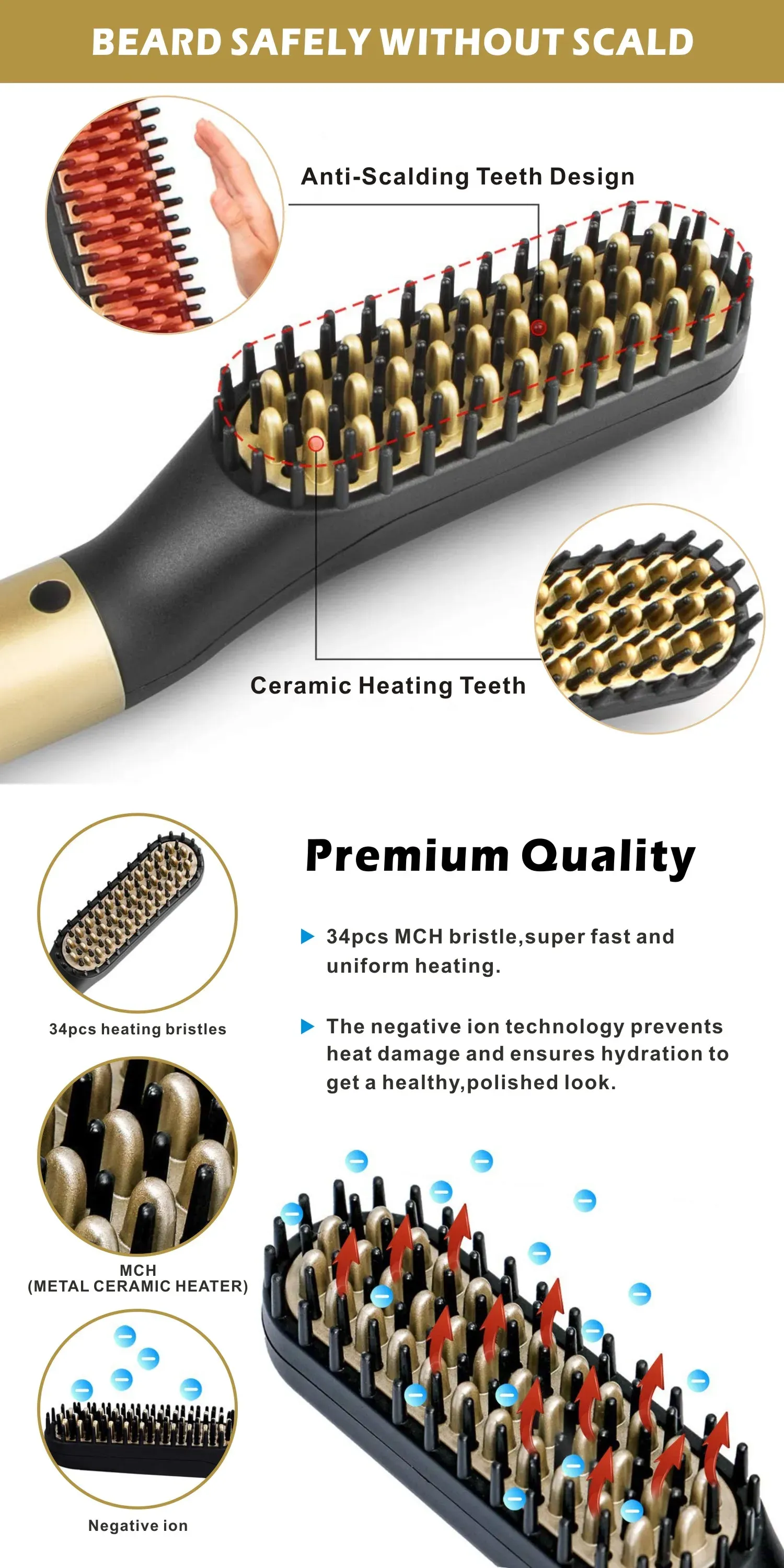 Hot Comb Straightener Electric Negative Ion Heating Comb For Men Beard Hair Straightening Brush Wet Dry Use Quick Hair Styler Hot Comb Straightener Electric Negative Ion Heating Comb For Men Beard Hair Straightening Brush Wet Dry Use Quick Hair Styler