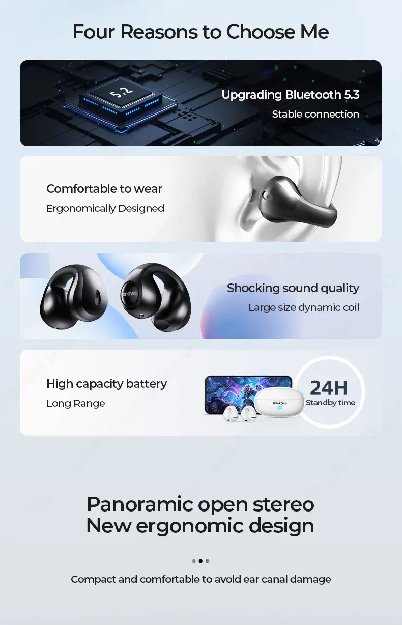 Lenovo XT83 II Wireless Headphones Bluetooth 5.3 Earphones Earclip Design Touch Control Bone Conduction Earbuds Sports Headsets Lenovo XT83 II Wireless Headphones Bluetooth 5.3 Earphones Earclip Design Touch Control Bone Conduction Earbuds Sports Headsets