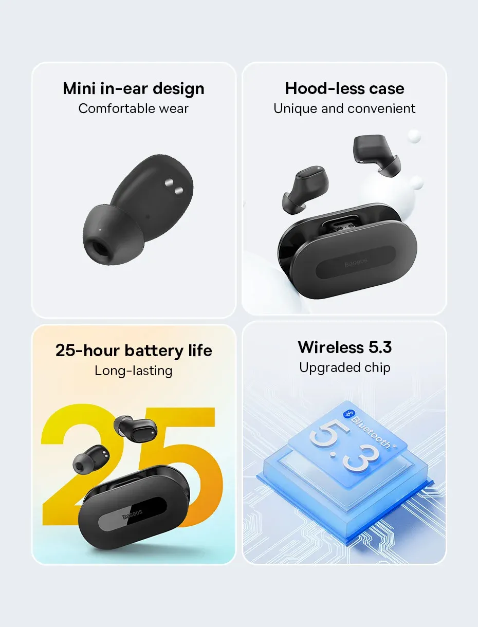 Baseus Bowie EZ10 TWS Earphone Bluetooth 5.3 Wireless Headphone Fast Charge Mini in Ear Earbuds Sports Headset 0.06s Low Latency Baseus Bowie EZ10 TWS Earphone Bluetooth 5.3 Wireless Headphone Fast Charge Mini in Ear Earbuds Sports Headset 0.06s Low Latency