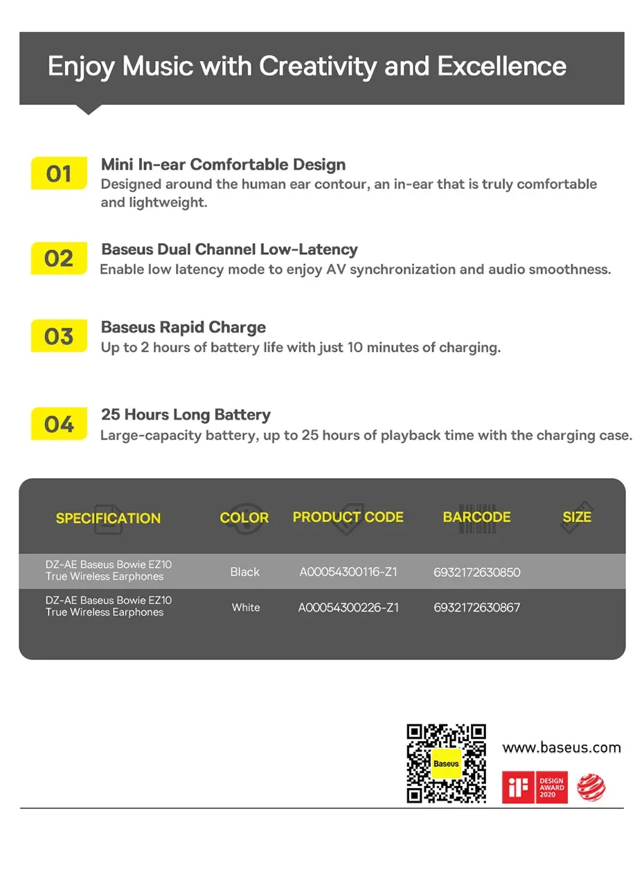 Baseus Bowie EZ10 TWS Earphone Bluetooth 5.3 Wireless Headphone Fast Charge Mini in Ear Earbuds Sports Headset 0.06s Low Latency Baseus Bowie EZ10 TWS Earphone Bluetooth 5.3 Wireless Headphone Fast Charge Mini in Ear Earbuds Sports Headset 0.06s Low Latency