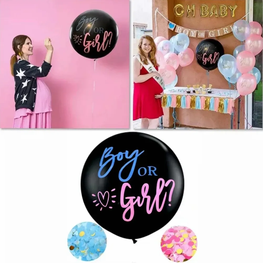 Giant Boy Or Girl Gender Reveal Black Latex Balloon Baby Shower Confetti Ballons Birthday Gender Reveal Party Decoration