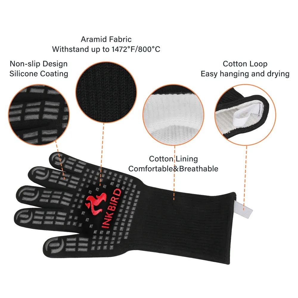 INKBIRD 14inch BBQ Grill Gloves 1472℉ Extreme Heat Resistant Grilling Glove Non-Slip Silicone Insulated Grill Mitts for Cooking INKBIRD 14inch BBQ Grill Gloves 1472℉ Extreme Heat Resistant Grilling Glove Non-Slip Silicone Insulated Grill Mitts for Cooking