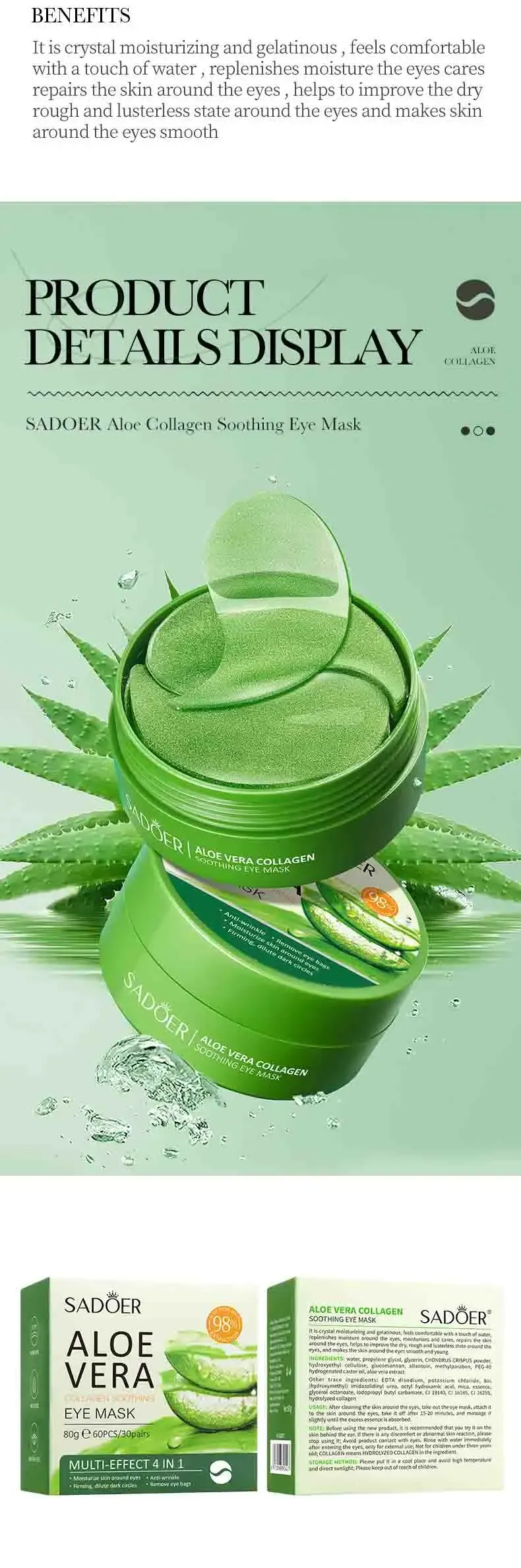 60pcs Aloe Vera Collagen Eye Mask Anti Dark Circles Removal Eyes Bags Moisturizing Firming Eye Patches Eyes Skin Care Products 60pcs Aloe Vera Collagen Eye Mask Anti Dark Circles Removal Eyes Bags Moisturizing Firming Eye Patches Eyes Skin Care Products