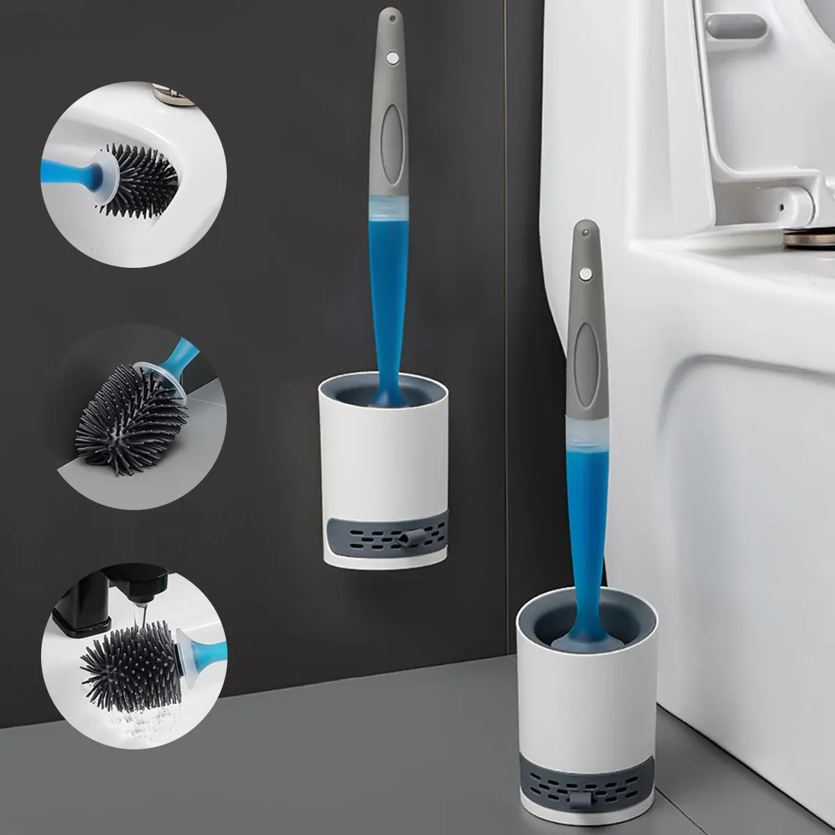Detergent Refillable Toilet Brush Set Wall-Mounted with Holder Silicone TPR Brush for Corner Cleaning Tools Bathroom Accessories Detergent Refillable Toilet Brush Set Wall-Mounted with Holder Silicone TPR Brush for Corner Cleaning Tools Bathroom Accessories