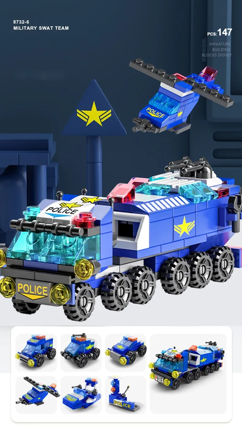 6IN1 Building Blocks City Fire Car Police Truck Engineering Crane Tank Helicopter Bricks Set Toys for Children Kids 6IN1 Building Blocks City Fire Car Police Truck Engineering Crane Tank Helicopter Bricks Set Toys for Children Kids