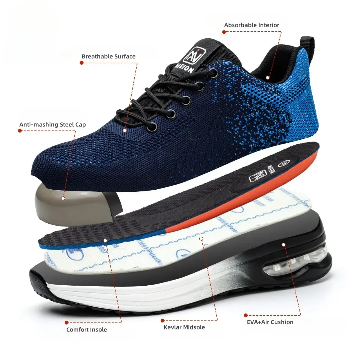 Air Cushion Work Safety Shoes For Men Women Breathable Work Sneakers Steel Toe Shoes Anti-puncture Safety Protective Shoe Air Cushion Work Safety Shoes For Men Women Breathable Work Sneakers Steel Toe Shoes Anti-puncture Safety Protective Shoe