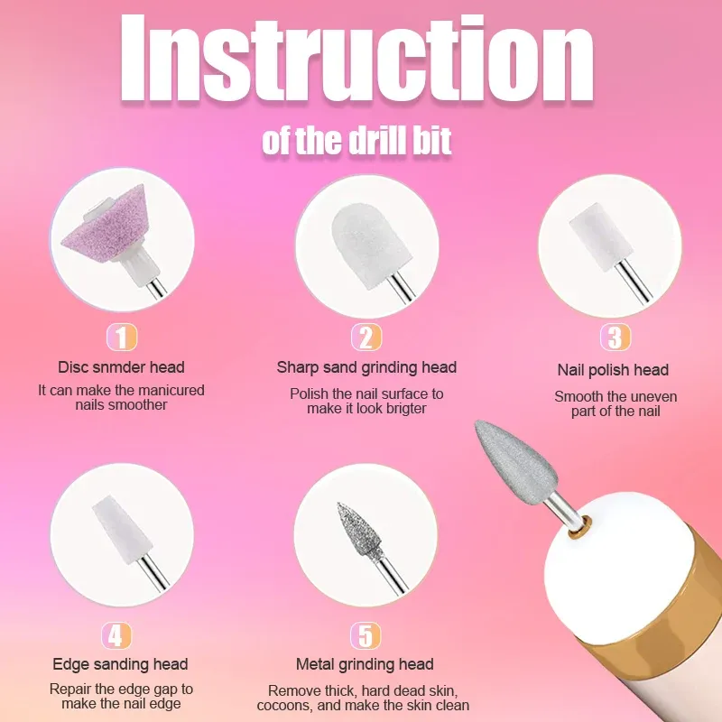5 in 1 Electric Nail Polish Drill Machine With Light Portable Mini Electric Manicure Art Pen Tools For Gel Remover 5 in 1 Electric Nail Polish Drill Machine With Light Portable Mini Electric Manicure Art Pen Tools For Gel Remover