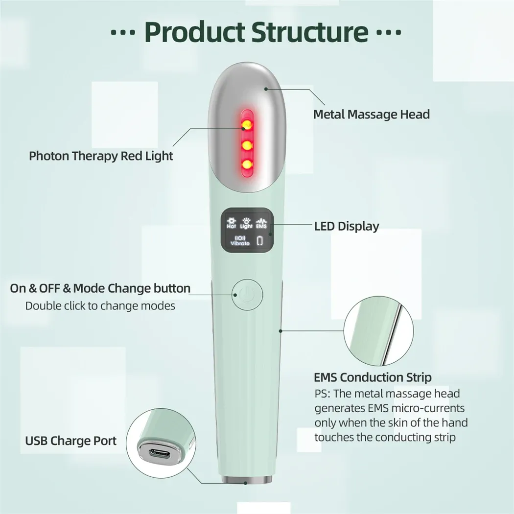 EMS Eye Massager Red Light Therapy Vibration Lip and Eye Massage Tool with Hot Compress Reduce Wrinkles Anti Dark Circles EMS Eye Massager Red Light Therapy Vibration Lip and Eye Massage Tool with Hot Compress Reduce Wrinkles Anti Dark Circles