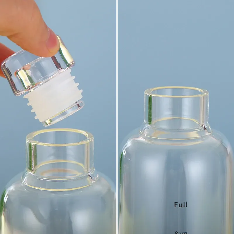 500/750ml Large Capacity Glass Water Bottle With Time Marker Cover For Water Drink Transparent Milk Juice Cup Simple Cup Gift 500/750ml Large Capacity Glass Water Bottle With Time Marker Cover For Water Drink Transparent Milk Juice Cup Simple Cup Gift