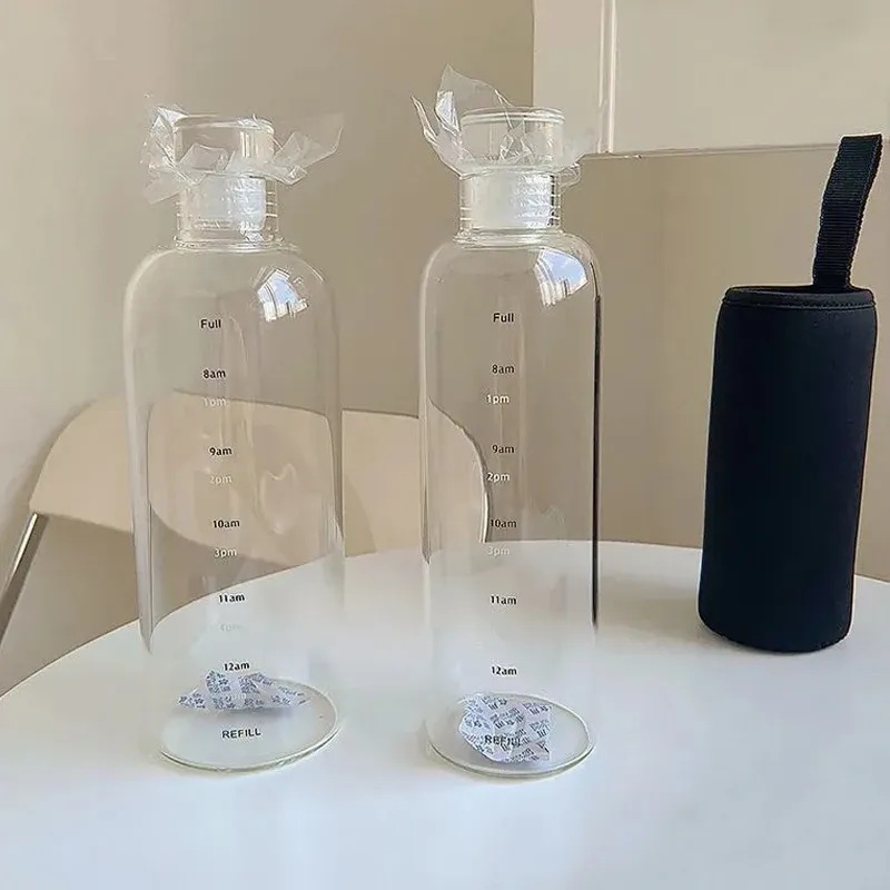 500/750ml Large Capacity Glass Water Bottle With Time Marker Cover For Water Drink Transparent Milk Juice Cup Simple Cup Gift 500/750ml Large Capacity Glass Water Bottle With Time Marker Cover For Water Drink Transparent Milk Juice Cup Simple Cup Gift