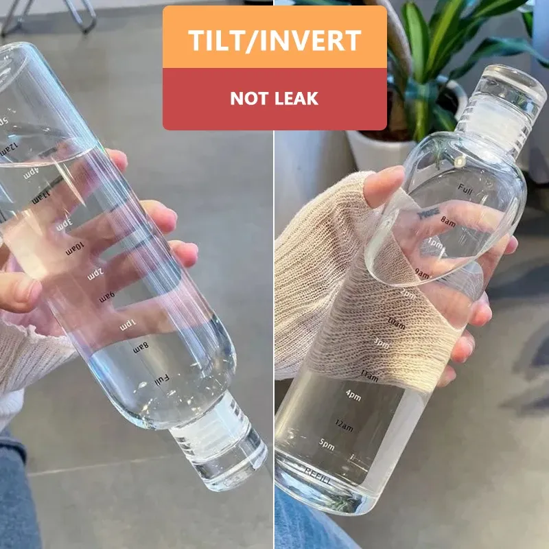 500/750ml Large Capacity Glass Water Bottle With Time Marker Cover For Water Drink Transparent Milk Juice Cup Simple Cup Gift 500/750ml Large Capacity Glass Water Bottle With Time Marker Cover For Water Drink Transparent Milk Juice Cup Simple Cup Gift
