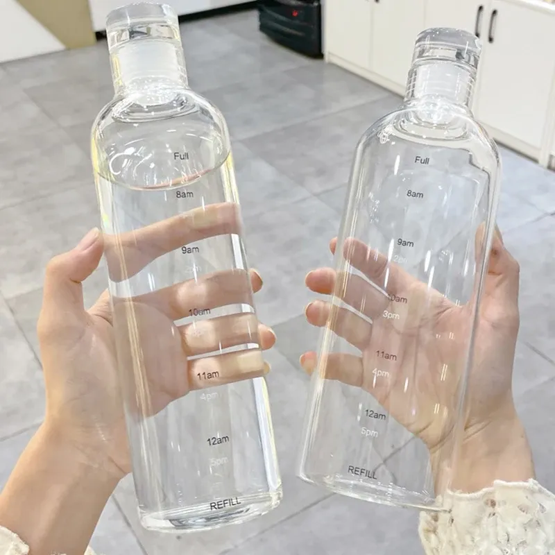 500/750ml Large Capacity Glass Water Bottle With Time Marker Cover For Water Drink Transparent Milk Juice Cup Simple Cup Gift 500/750ml Large Capacity Glass Water Bottle With Time Marker Cover For Water Drink Transparent Milk Juice Cup Simple Cup Gift