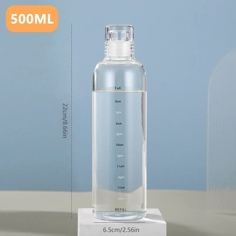 500/750ml Large Capacity Glass Water Bottle With Time Marker Cover For Water Drink Transparent Milk Juice Cup Simple Cup Gift 500/750ml Large Capacity Glass Water Bottle With Time Marker Cover For Water Drink Transparent Milk Juice Cup Simple Cup Gift