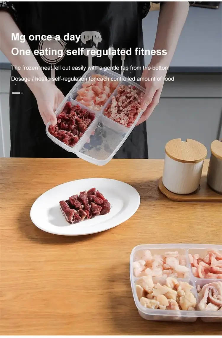 Transparent Four Grid Refrigerator Large Capacity Storage Box Frozen Meat Compartment Food Sub-packed Kitchen Tools Transparent Four Grid Refrigerator Large Capacity Storage Box Frozen Meat Compartment Food Sub-packed Kitchen Tools