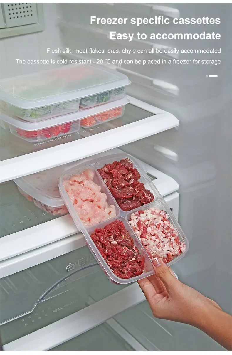 Transparent Four Grid Refrigerator Large Capacity Storage Box Frozen Meat Compartment Food Sub-packed Kitchen Tools Transparent Four Grid Refrigerator Large Capacity Storage Box Frozen Meat Compartment Food Sub-packed Kitchen Tools