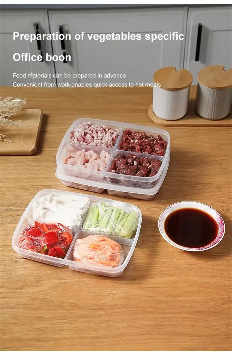 Transparent Four Grid Refrigerator Large Capacity Storage Box Frozen Meat Compartment Food Sub-packed Kitchen Tools Transparent Four Grid Refrigerator Large Capacity Storage Box Frozen Meat Compartment Food Sub-packed Kitchen Tools