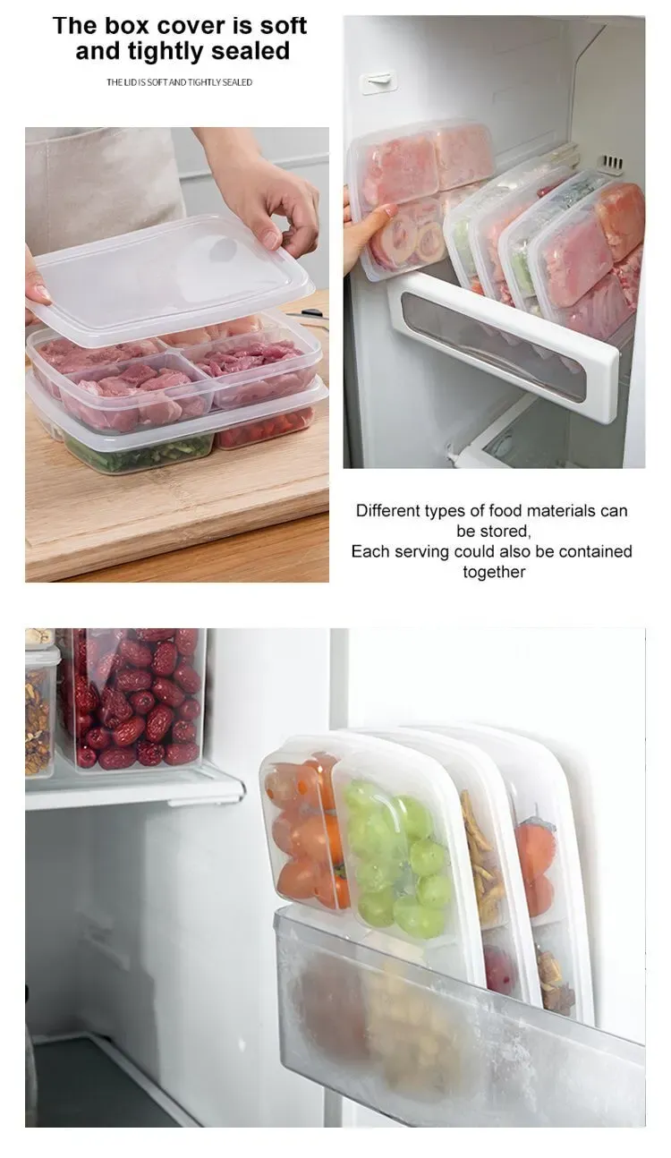 Transparent Four Grid Refrigerator Large Capacity Storage Box Frozen Meat Compartment Food Sub-packed Kitchen Tools Transparent Four Grid Refrigerator Large Capacity Storage Box Frozen Meat Compartment Food Sub-packed Kitchen Tools