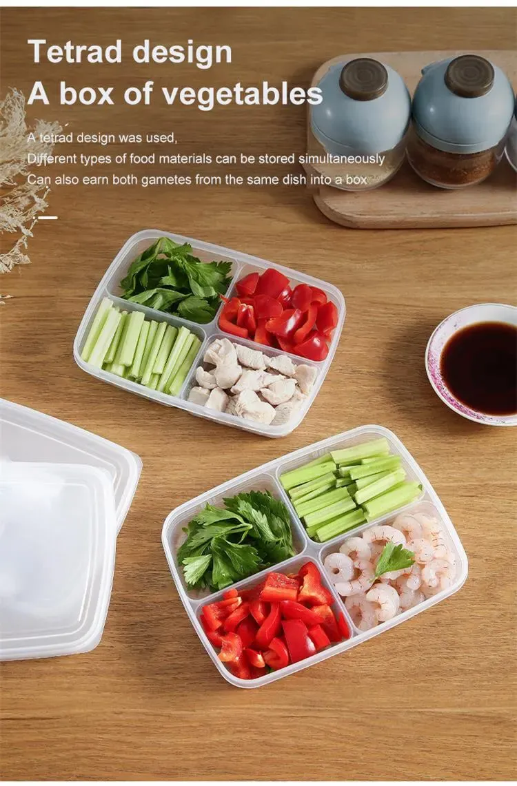 Transparent Four Grid Refrigerator Large Capacity Storage Box Frozen Meat Compartment Food Sub-packed Kitchen Tools Transparent Four Grid Refrigerator Large Capacity Storage Box Frozen Meat Compartment Food Sub-packed Kitchen Tools