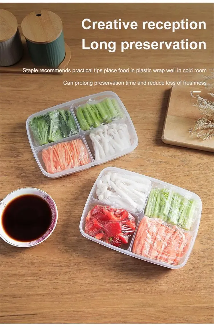 Transparent Four Grid Refrigerator Large Capacity Storage Box Frozen Meat Compartment Food Sub-packed Kitchen Tools Transparent Four Grid Refrigerator Large Capacity Storage Box Frozen Meat Compartment Food Sub-packed Kitchen Tools