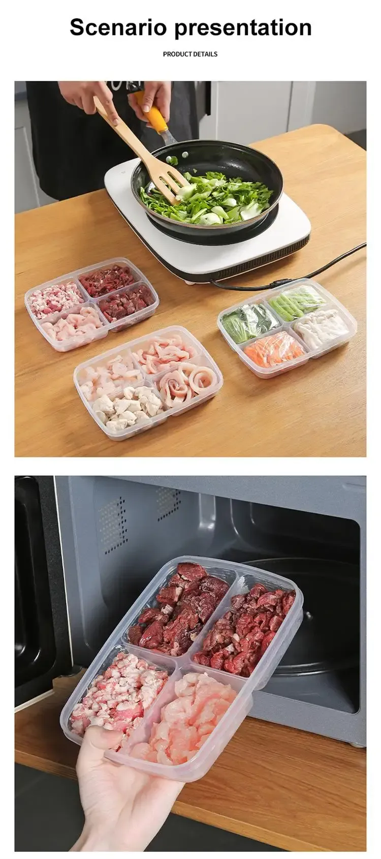 Transparent Four Grid Refrigerator Large Capacity Storage Box Frozen Meat Compartment Food Sub-packed Kitchen Tools Transparent Four Grid Refrigerator Large Capacity Storage Box Frozen Meat Compartment Food Sub-packed Kitchen Tools