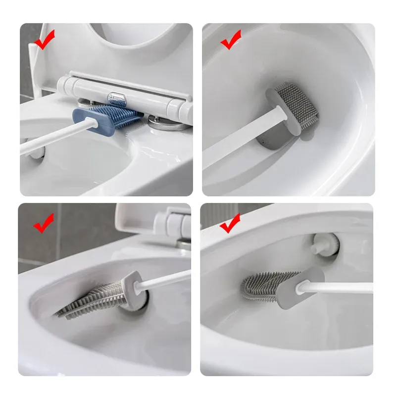 Wall Hanging Toilet Brush with Holder Long Handled Silicone Toilet Brush Soft Bristles WC Cleaning Brush Bathroom Accessories Wall Hanging Toilet Brush with Holder Long Handled Silicone Toilet Brush Soft Bristles WC Cleaning Brush Bathroom Accessories