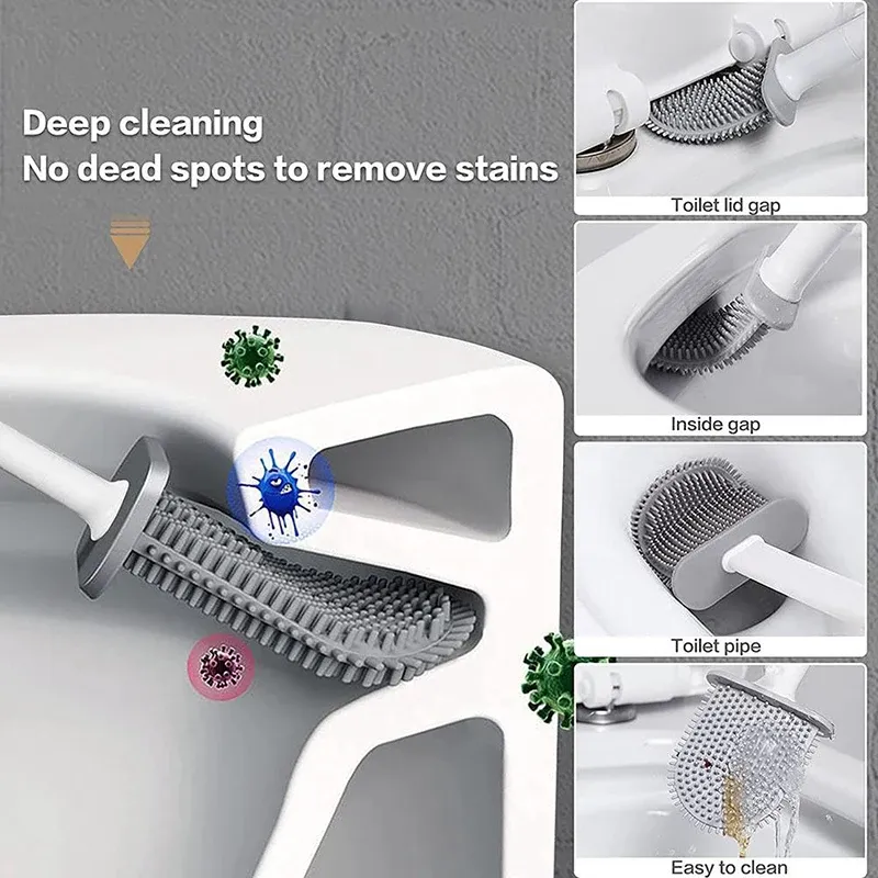 Wall Hanging Toilet Brush with Holder Long Handled Silicone Toilet Brush Soft Bristles WC Cleaning Brush Bathroom Accessories Wall Hanging Toilet Brush with Holder Long Handled Silicone Toilet Brush Soft Bristles WC Cleaning Brush Bathroom Accessories