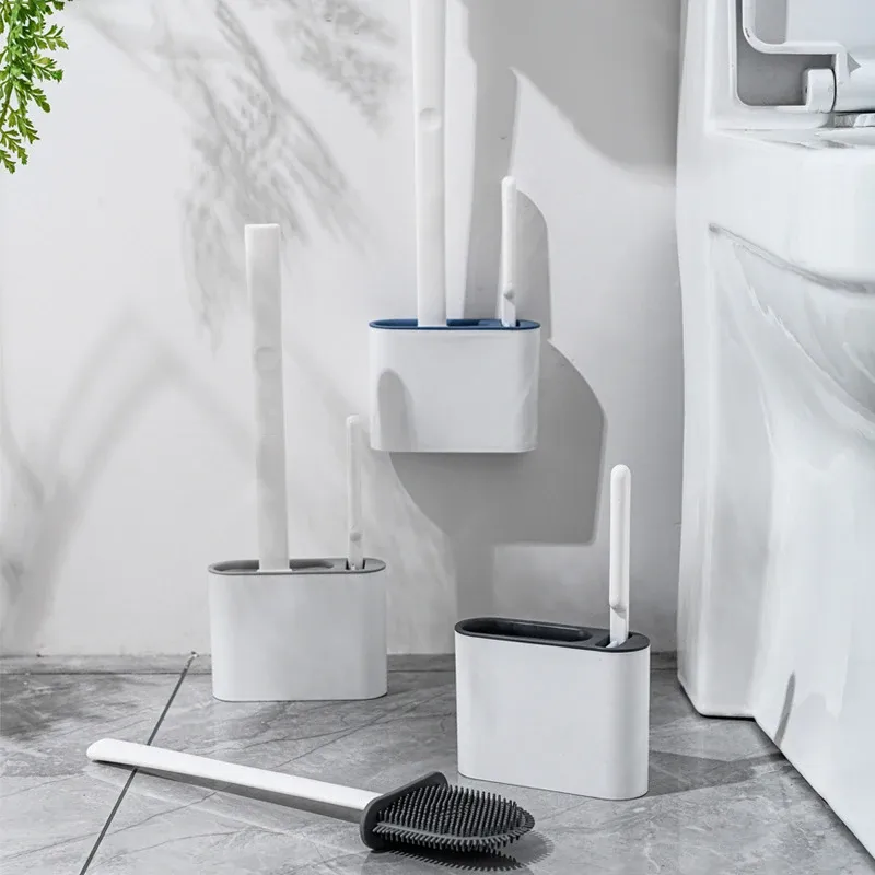 Wall Hanging Toilet Brush with Holder Long Handled Silicone Toilet Brush Soft Bristles WC Cleaning Brush Bathroom Accessories Wall Hanging Toilet Brush with Holder Long Handled Silicone Toilet Brush Soft Bristles WC Cleaning Brush Bathroom Accessories