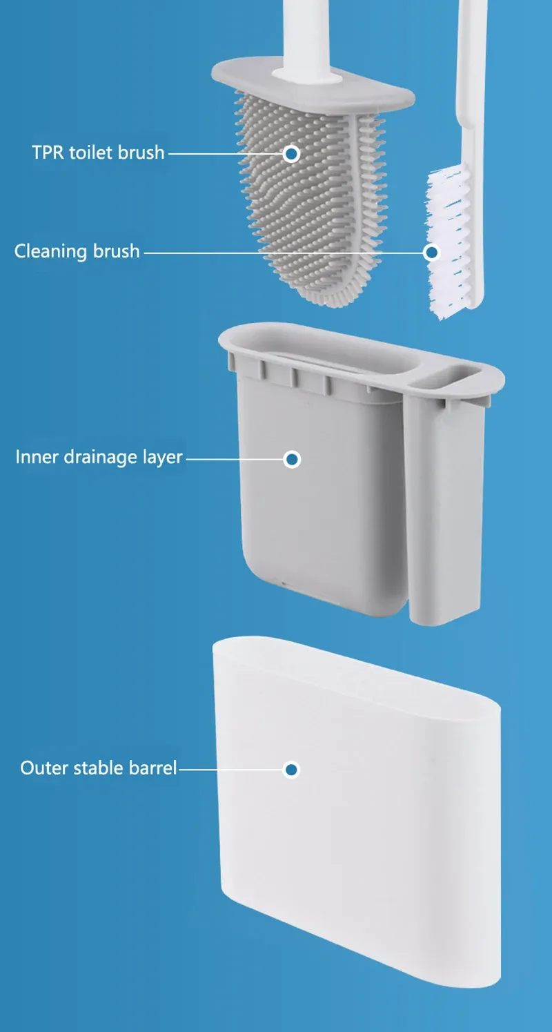 Wall Hanging Toilet Brush with Holder Long Handled Silicone Toilet Brush Soft Bristles WC Cleaning Brush Bathroom Accessories Wall Hanging Toilet Brush with Holder Long Handled Silicone Toilet Brush Soft Bristles WC Cleaning Brush Bathroom Accessories