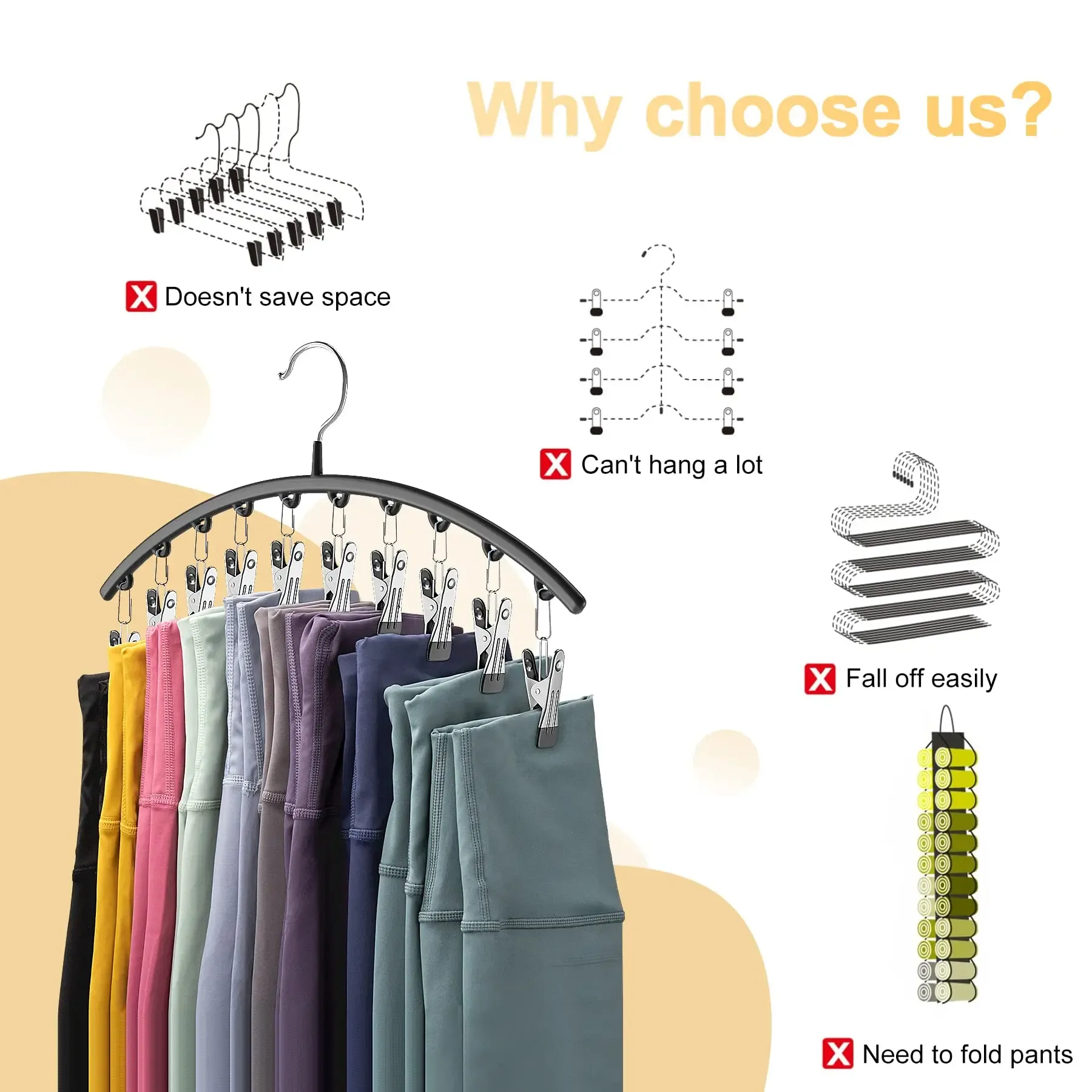 10 Clips Non Slip Pants Hangers with Clips for Women Adjustable Skirt Hangers Jeans Hange Clothes Hangers