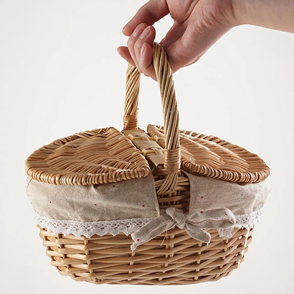 Handmade Wicker Picnic Basket with Lid Handle Picnic Hamper Washable Lining Willow Woven Storage Hamper For outdoor Camping Handmade Wicker Picnic Basket with Lid Handle Picnic Hamper Washable Lining Willow Woven Storage Hamper For outdoor Camping