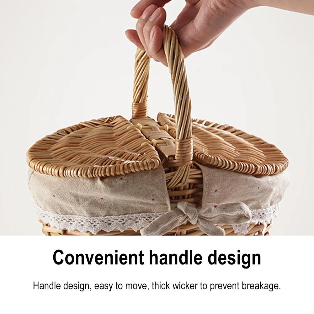 Handmade Wicker Picnic Basket with Lid Handle Picnic Hamper Washable Lining Willow Woven Storage Hamper For outdoor Camping Handmade Wicker Picnic Basket with Lid Handle Picnic Hamper Washable Lining Willow Woven Storage Hamper For outdoor Camping