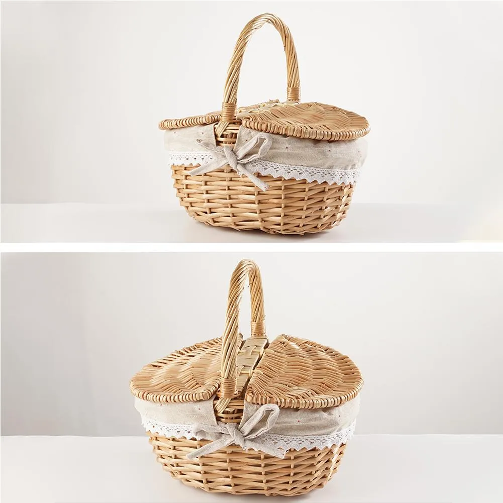 Handmade Wicker Picnic Basket with Lid Handle Picnic Hamper Washable Lining Willow Woven Storage Hamper For outdoor Camping Handmade Wicker Picnic Basket with Lid Handle Picnic Hamper Washable Lining Willow Woven Storage Hamper For outdoor Camping