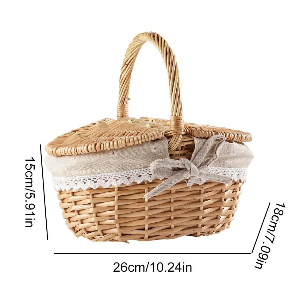 Handmade Wicker Picnic Basket with Lid Handle Picnic Hamper Washable Lining Willow Woven Storage Hamper For outdoor Camping Handmade Wicker Picnic Basket with Lid Handle Picnic Hamper Washable Lining Willow Woven Storage Hamper For outdoor Camping