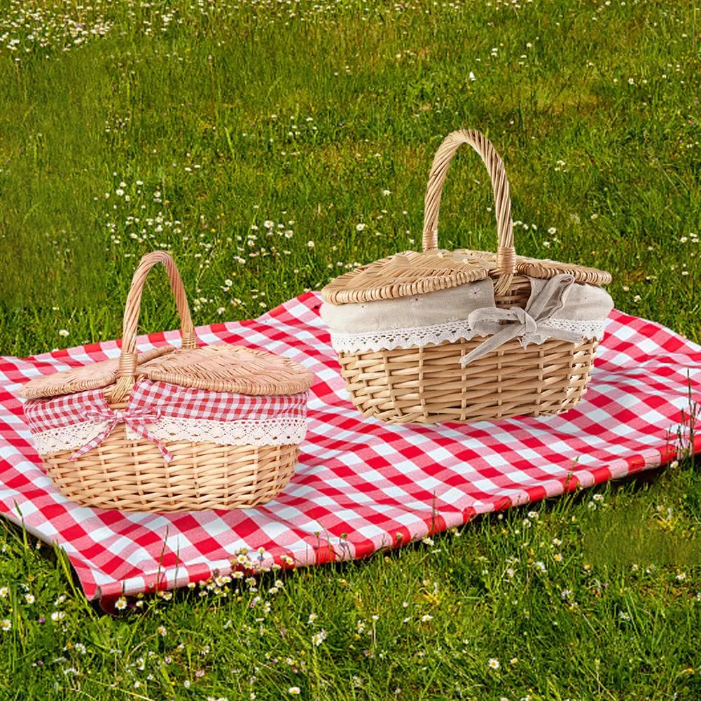 Handmade Wicker Picnic Basket with Lid Handle Picnic Hamper Washable Lining Willow Woven Storage Hamper For outdoor Camping Handmade Wicker Picnic Basket with Lid Handle Picnic Hamper Washable Lining Willow Woven Storage Hamper For outdoor Camping
