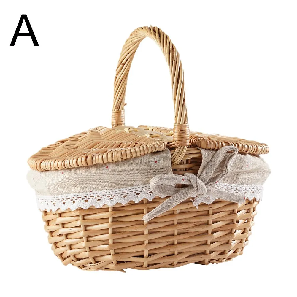 Handmade Wicker Picnic Basket with Lid Handle Picnic Hamper Washable Lining Willow Woven Storage Hamper For outdoor Camping Handmade Wicker Picnic Basket with Lid Handle Picnic Hamper Washable Lining Willow Woven Storage Hamper For outdoor Camping