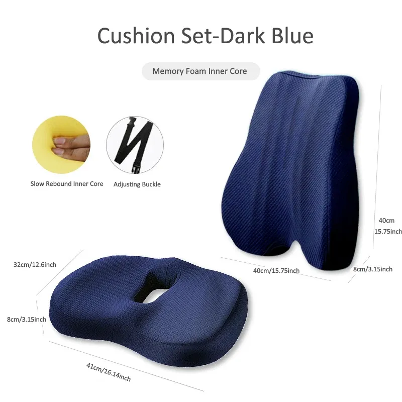 Memory Foam Seat Cushion Waist Back Support Pillow Set Orthopedic Ergonomic Coccyx Relief Hip Lumbar Pad for Office Chair Car Memory Foam Seat Cushion Waist Back Support Pillow Set Orthopedic Ergonomic Coccyx Relief Hip Lumbar Pad for Office Chair Car