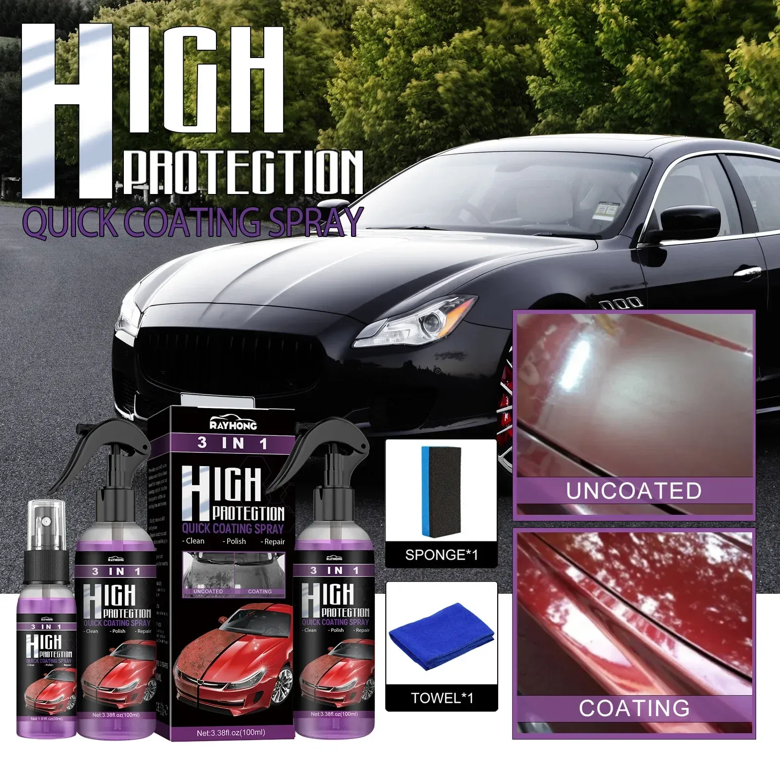 3 In 1 Rapid Ceramic Coating Fortify Car Wax Polish Spray Hydrophobic Intense Gloss Shine For Glass&Wheels&Paint Sealant Detail 3 In 1 Rapid Ceramic Coating Fortify Car Wax Polish Spray Hydrophobic Intense Gloss Shine For Glass&Wheels&Paint Sealant Detail