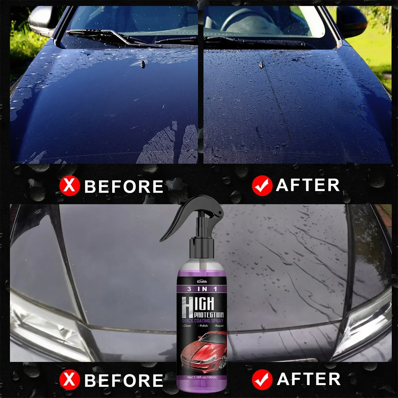 3 In 1 Rapid Ceramic Coating Fortify Car Wax Polish Spray Hydrophobic Intense Gloss Shine For Glass&Wheels&Paint Sealant Detail 3 In 1 Rapid Ceramic Coating Fortify Car Wax Polish Spray Hydrophobic Intense Gloss Shine For Glass&Wheels&Paint Sealant Detail