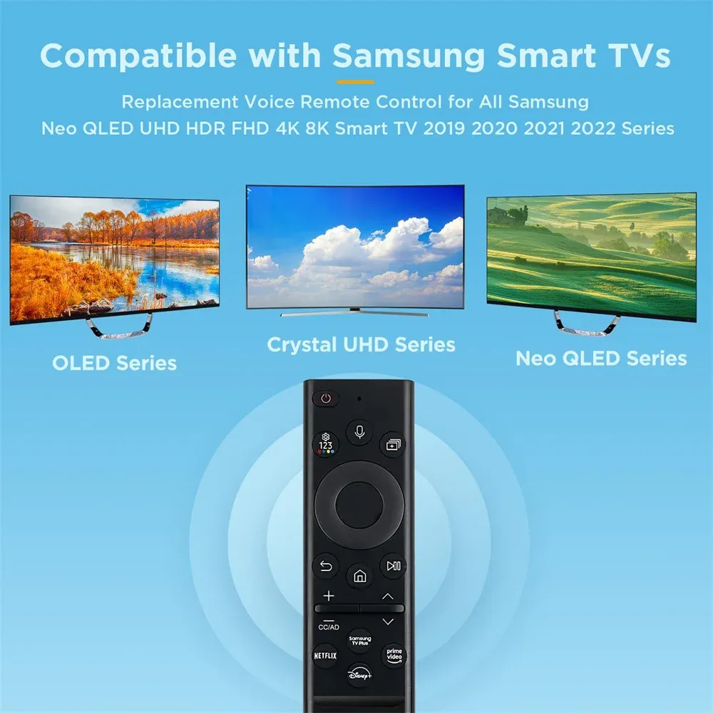 BN59-01385A Replacement Voice Remote Control for Samsung Neo QLED UHD HDR FHD 4K 8K Smart TV 2019-2022 (No Solar Function) BN59-01385A Replacement Voice Remote Control for Samsung Neo QLED UHD HDR FHD 4K 8K Smart TV 2019-2022 (No Solar Function)