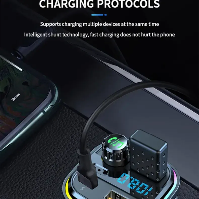 Bluetooth 5.0 FM Transmitter Handsfree Car Radio Modulator MP3 Player With 22.5W USB Super Quick Charge Adapter for Car Bluetooth 5.0 FM Transmitter Handsfree Car Radio Modulator MP3 Player With 22.5W USB Super Quick Charge Adapter for Car