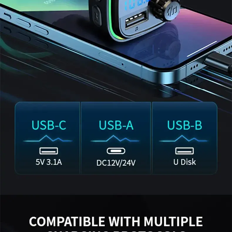 Bluetooth 5.0 FM Transmitter Handsfree Car Radio Modulator MP3 Player With 22.5W USB Super Quick Charge Adapter for Car Bluetooth 5.0 FM Transmitter Handsfree Car Radio Modulator MP3 Player With 22.5W USB Super Quick Charge Adapter for Car