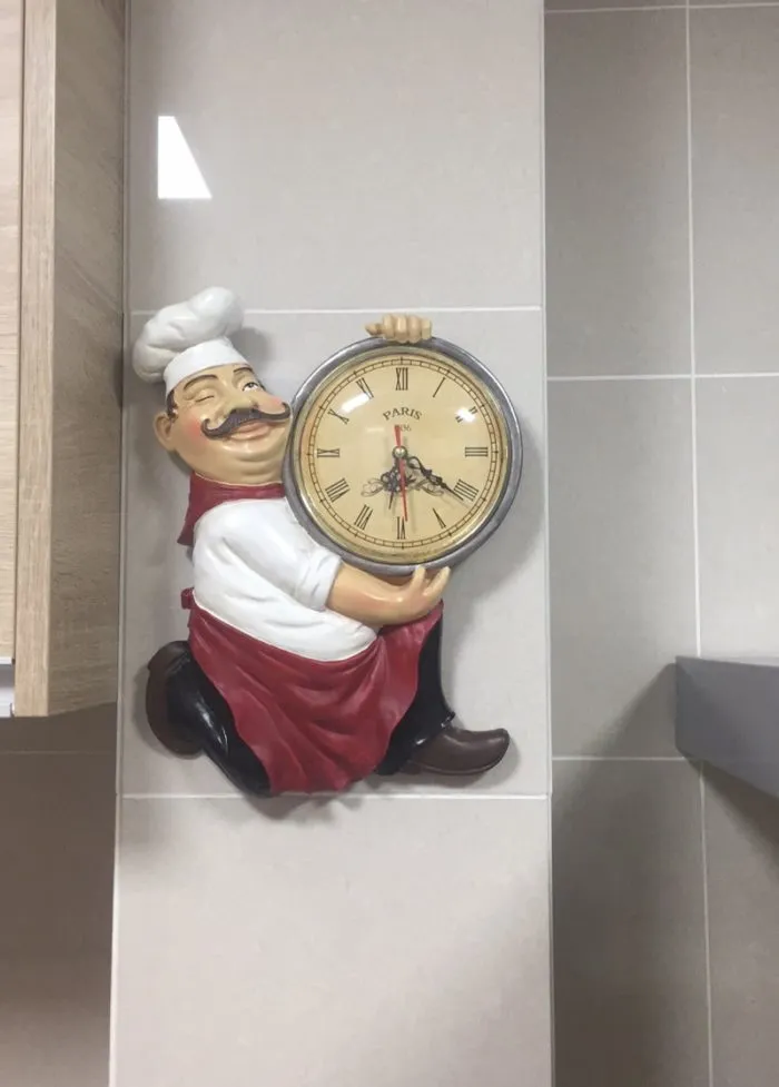 שעון קיר למטבח בעיצוב שף רטרו עם מנגנון קוורץ שקט – תמונה 2