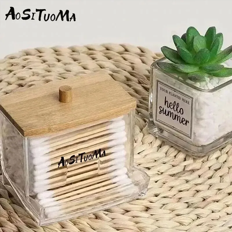 ⁦קופסה למקלות אוזניים אקרילית שקופה עם מכסה עץ⁩ – תמונה ⁦5⁩