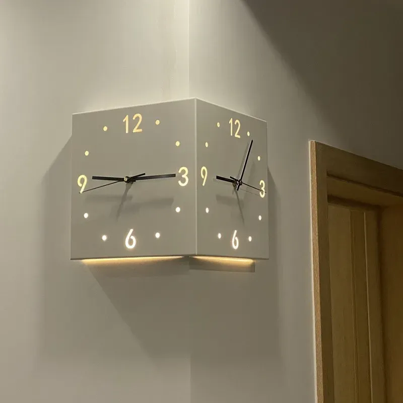שעון קיר פינתי דו צדדי מינימליסטי ושקט לבית ומשרד